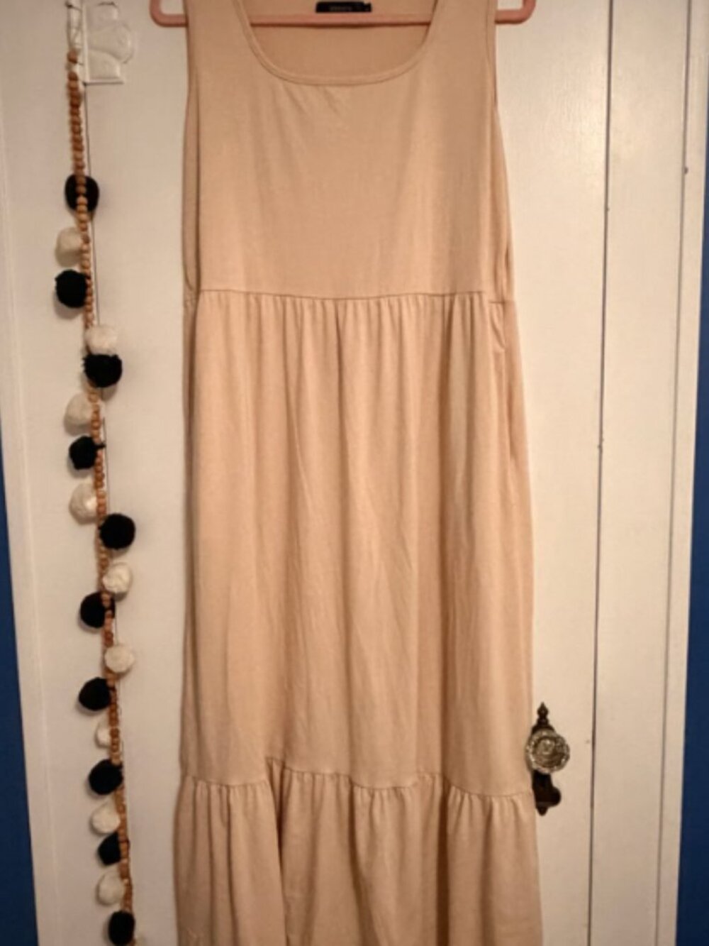ZESICA Cream Sleeveless Tiered Maxi Dress Women’s Large Boho Casual